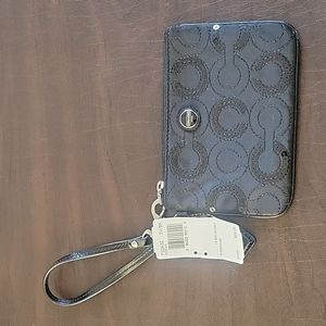 Coach Signature Sequin Wristlet Black Satun (Brand New)